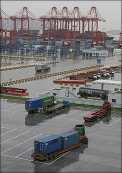 The Yangshan deep water port in Hangzhou Bay, southeast of Shanghai. China has posted a record US$14.5 billion trade surplus in June, up 49 percent year-on-year. [AFP]