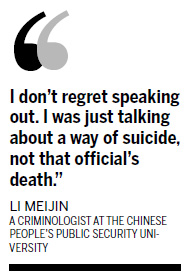 Crime expert defends her suicide comments