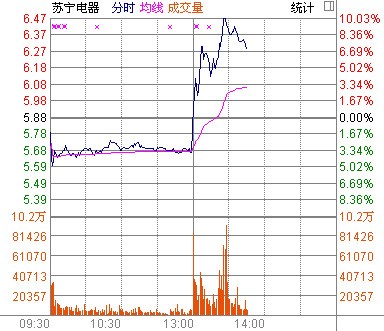 国美电器大跌6.94% 苏宁电器逆转一度涨停