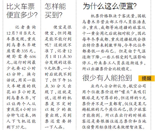 2014年进疆机票12月初价格最低