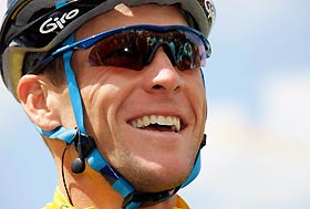 Discovery Channel team rider Lance Armstrong of the U.S. waits at the start of the 171km (106 miles) 9th stage of the 92nd Tour de France cycling race between Gerardmer and Mulhouse, July 10, 2005.