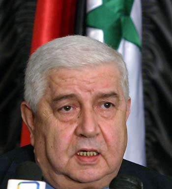 Syria's Deputy Foreign Minister Walid al-Moualem speaks during a news conference in Damascus November 25,2005. Syria said on Friday it would allow U.N. investigators to quiz five officials at the U.N. offices in Vienna in connection with the killing of former Lebanese Prime Minister Rafik al-Hariri.