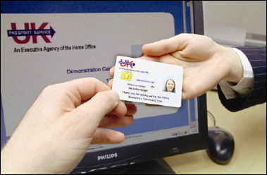 An undated handout photograph from the British Home Office shows a proposed government identity card.