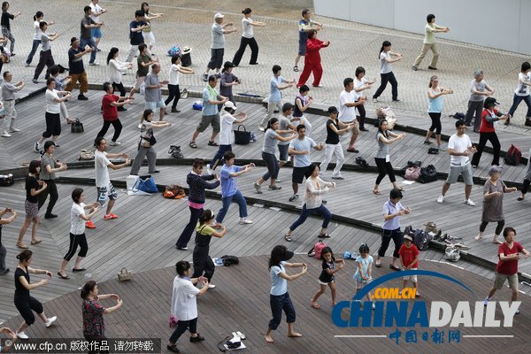 日本东京开展太极拳晨练活动 数百民众参与（组图）