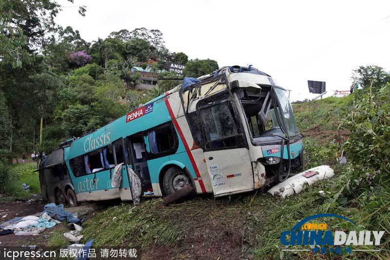 巴西一辆大巴坠入山谷至少14人死亡(图)