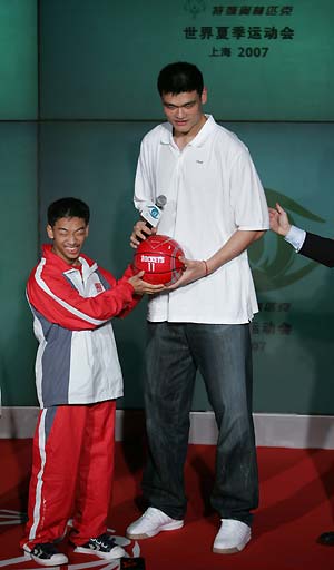 NBA Houston Rockets player Yao Ming speaks at a press conference for the 2007 Special Olympics in Beijing July 21, 2006. Yao has declared his foot injury a non-issue ahead of August's World Championship warm-up games against America and Brazil. 