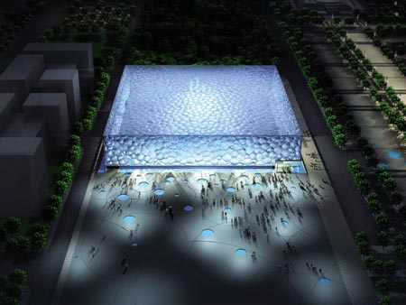 This computer-generated image released by the Beijing Organizing Committee for the Games of XXIX Olympiad shows the National Aquatics Centre, also known as the Water Cube, for the 2008 Beijing Olympic Games. The Chinese capital is gearing up to celebrate the one-year countdown to the opening ceremony of the 2008 Olympic Games on August 8. 