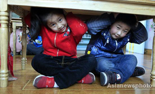 Children prepare for earthquake safety