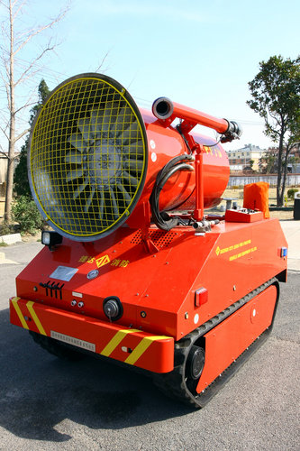 The firefighting robot goes into action