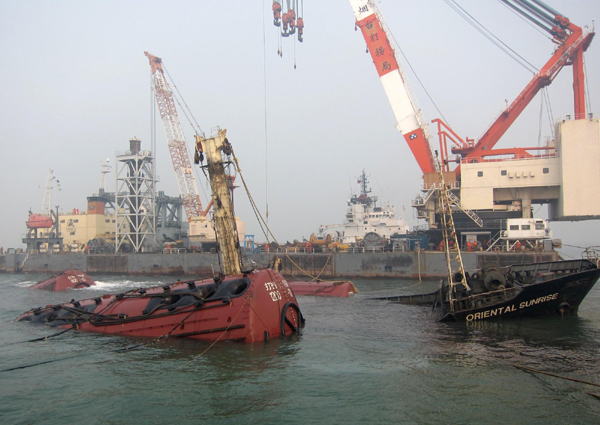 Sunken freighter salvaged from seawater