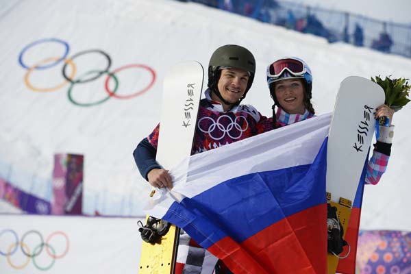 Russia's snowboard couple medals together in Sochi