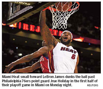 Lebron shines as Heat rolls to 2-0 lead over 76ers, 94-73