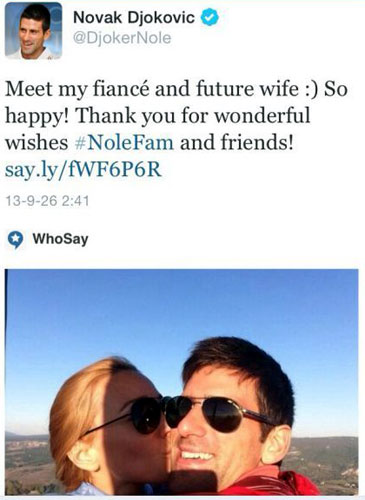 Djokovic announces engagement to girlfriend