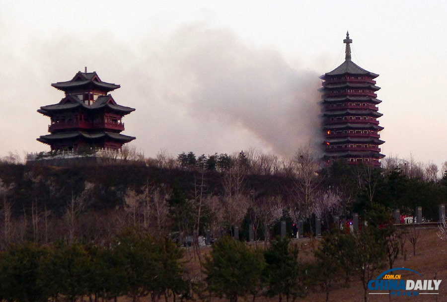 直击北京园博园内永定塔发生火灾